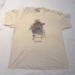 Lee San Francisco Yellow Bird House Graphic Tee Shirt Size Large Vintage Y2K 90s